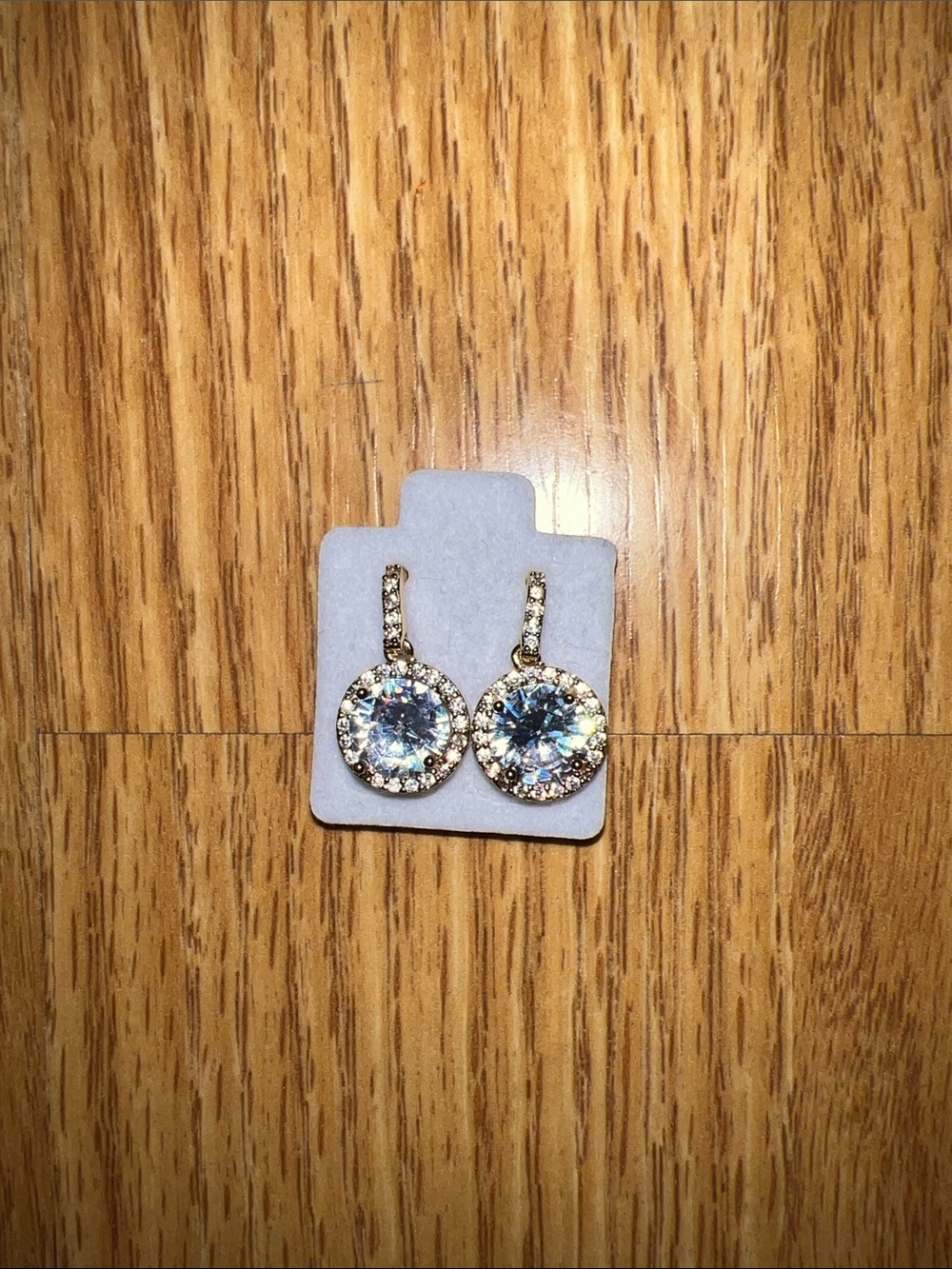 Gold-Tone Clear Crystal Halo Drop Earrings - Elegant Women Jewelry